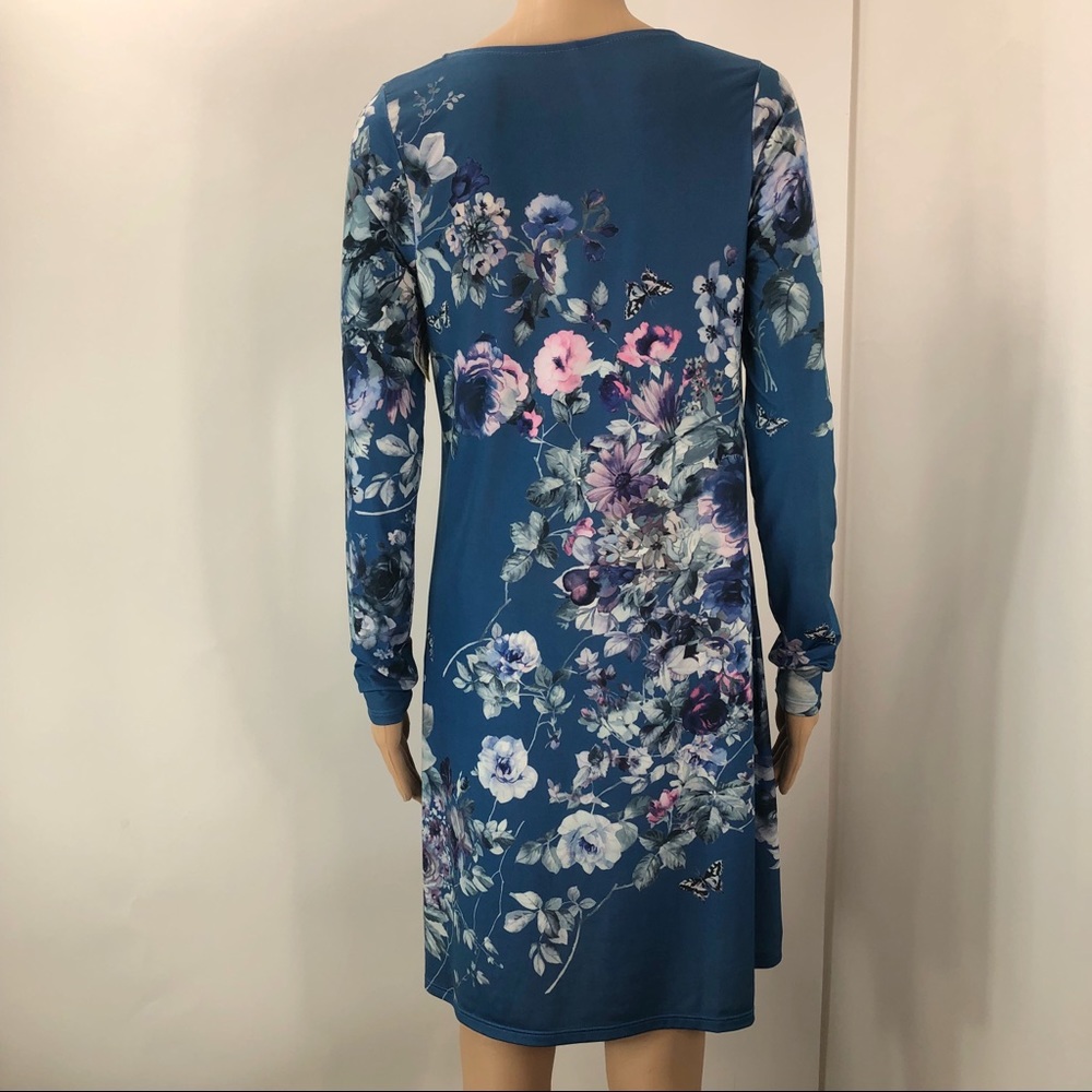 Rachel Kate floral blue long sleeve dress medium - Picture 5 of 8